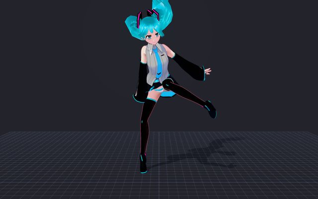 An MMD model shaded with toon ramps and outlines in Negi's viewport